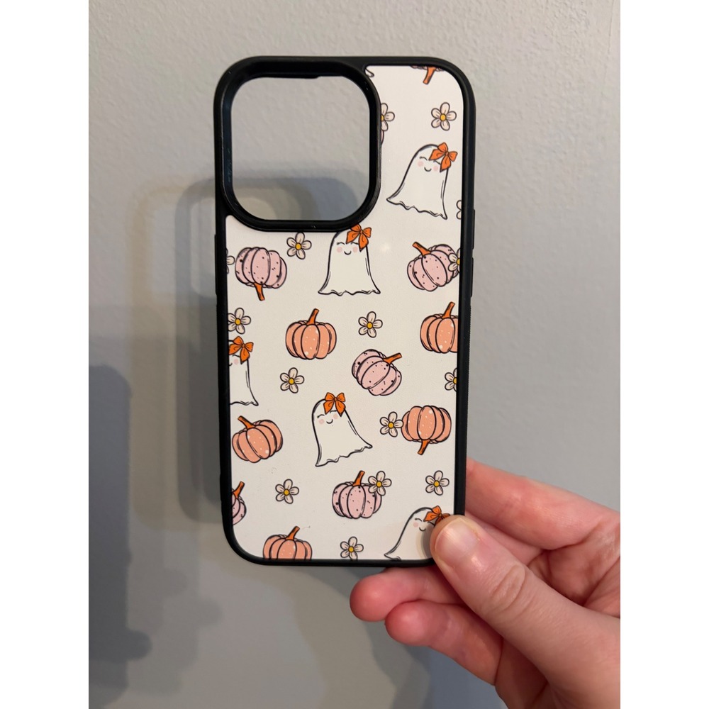 iPhone 15 Pro Case Unisex White Ghost Pumpkin Daisy Fall Halloween Accessory